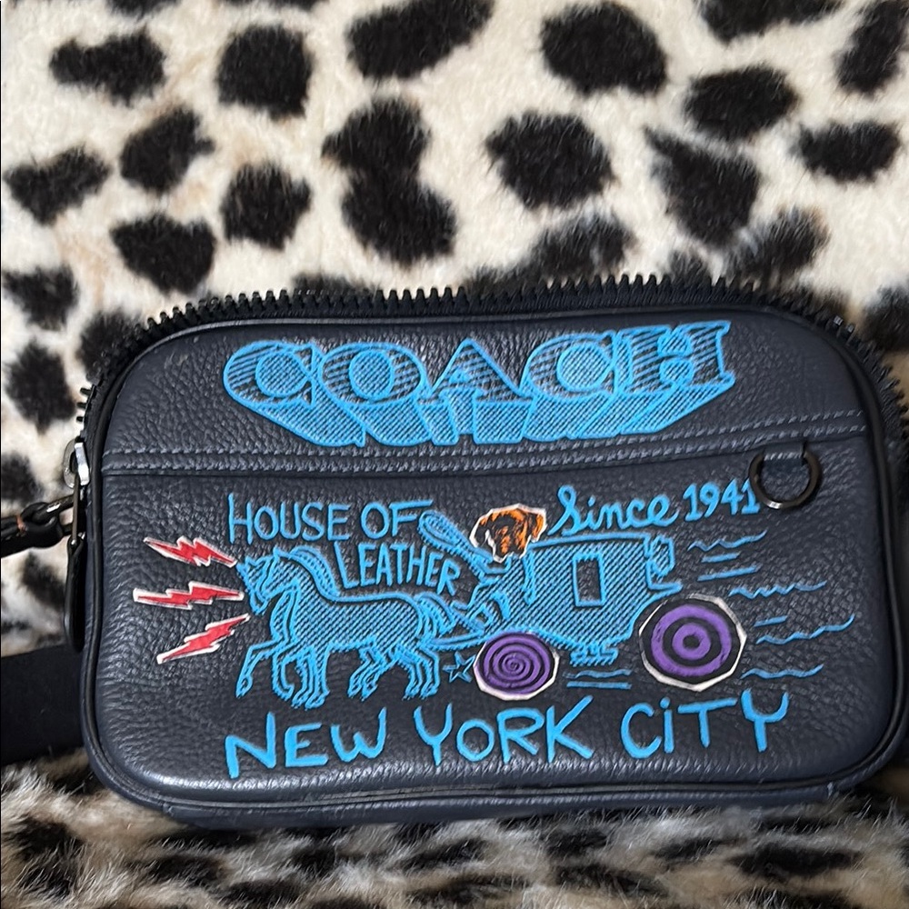Coach Black Leather Belt Bag with Graphic Design